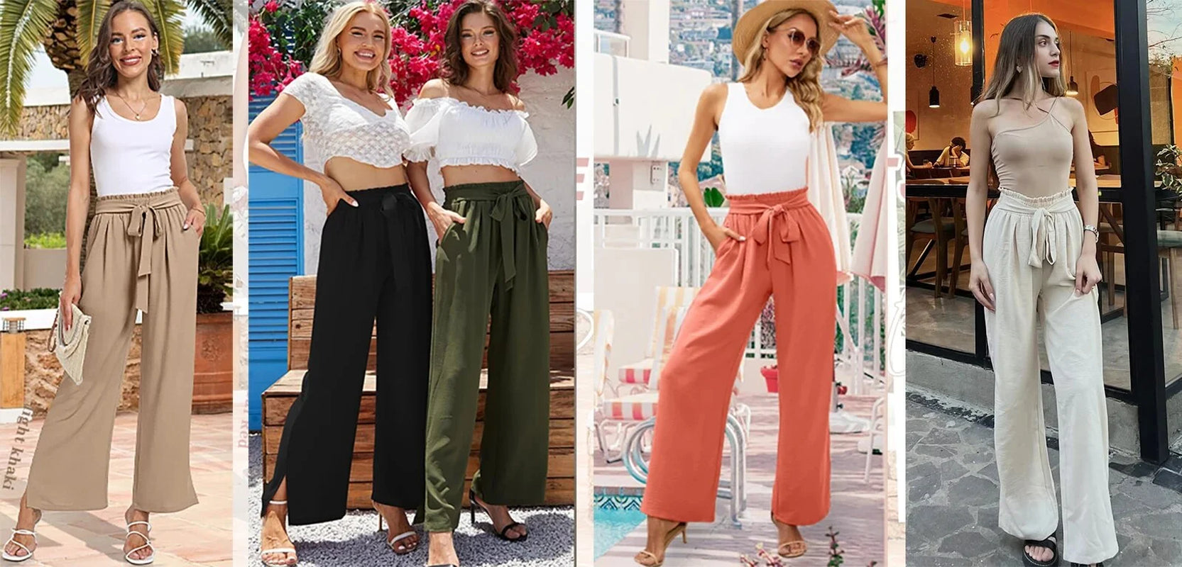 Pantalones De Descanso De Pierna Ancha Para Mujer Con Bolsillos, Cintura Alta, Lazo Ajustable, Sueltos, Casuales, Pantalones De Vestir Y Trabajo