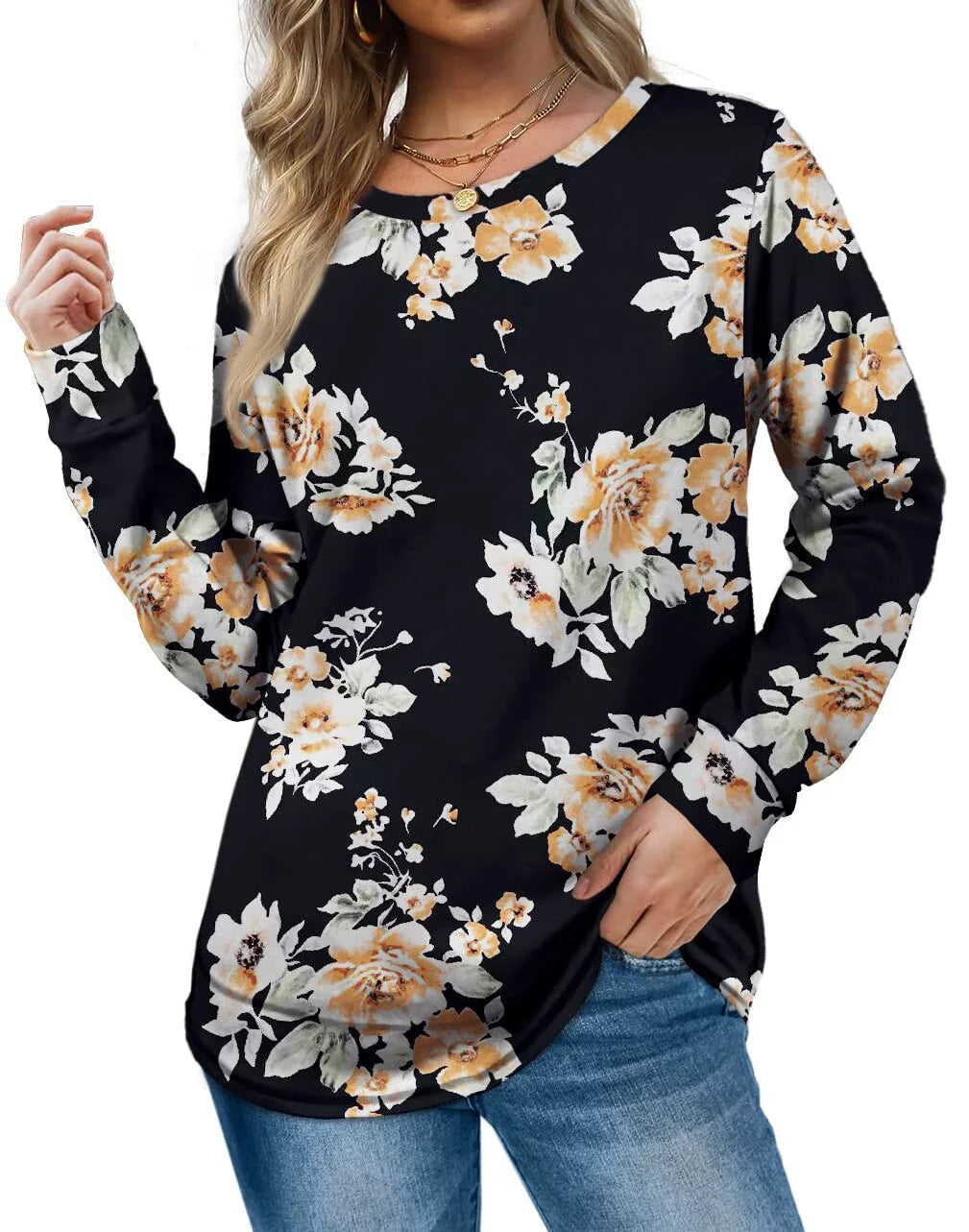 Sudaderas Para Mujer Cuello Redondo Casual Camisas De Manga Larga Blusas Tipo Túnica