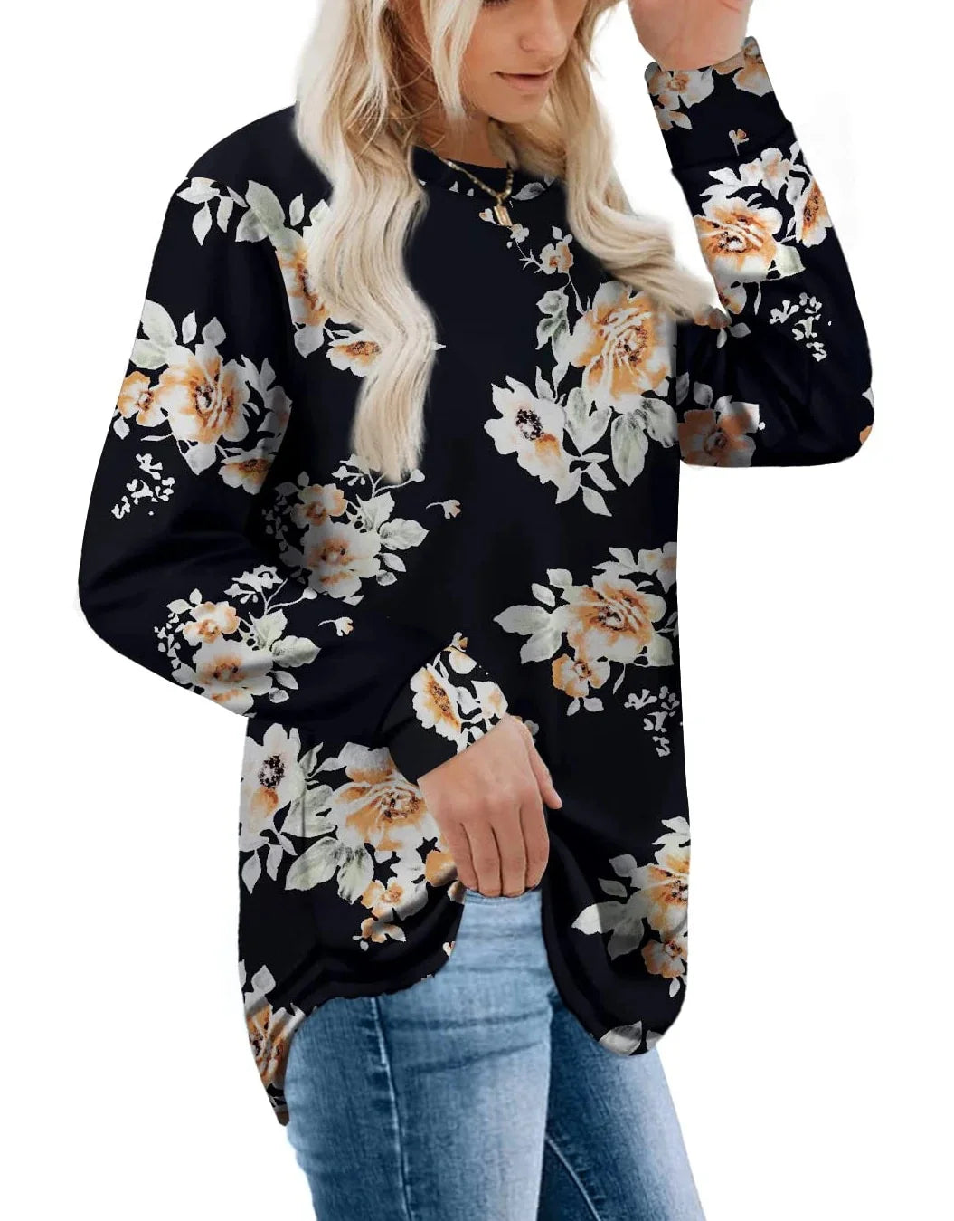 Sudaderas Para Mujer Cuello Redondo Casual Camisas De Manga Larga Blusas Tipo Túnica