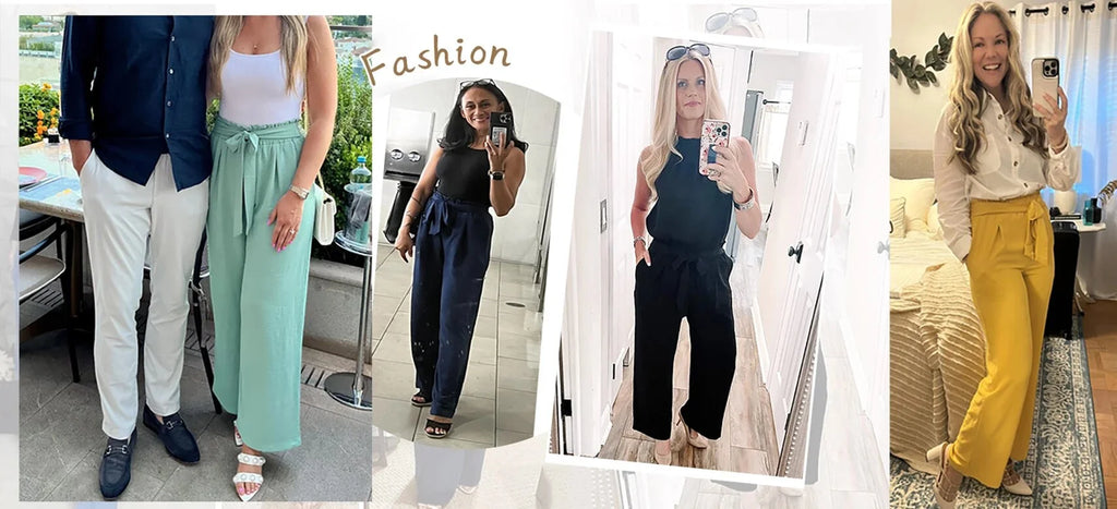 Pantalones De Descanso De Pierna Ancha Para Mujer Con Bolsillos, Cintura Alta, Lazo Ajustable, Sueltos, Casuales, Pantalones De Vestir Y Trabajo