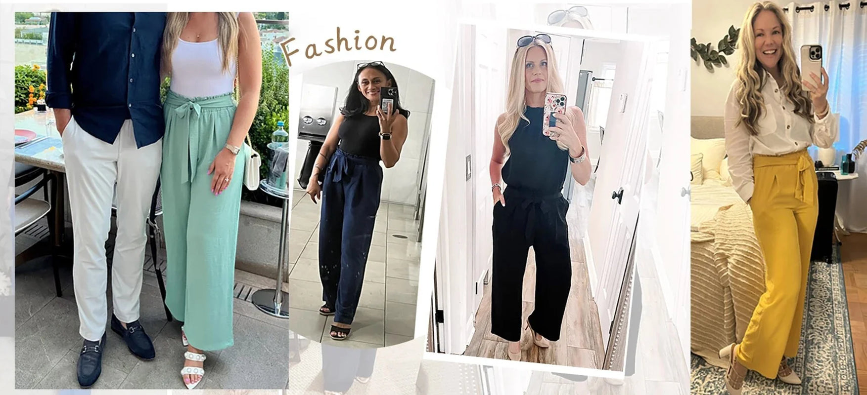 Pantalones De Descanso De Pierna Ancha Para Mujer Con Bolsillos, Cintura Alta, Lazo Ajustable, Sueltos, Casuales, Pantalones De Vestir Y Trabajo