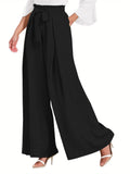 Pantalones De Descanso De Pierna Ancha Para Mujer Con Bolsillos, Cintura Alta, Lazo Ajustable, Sueltos, Casuales, Pantalones De Vestir Y Trabajo