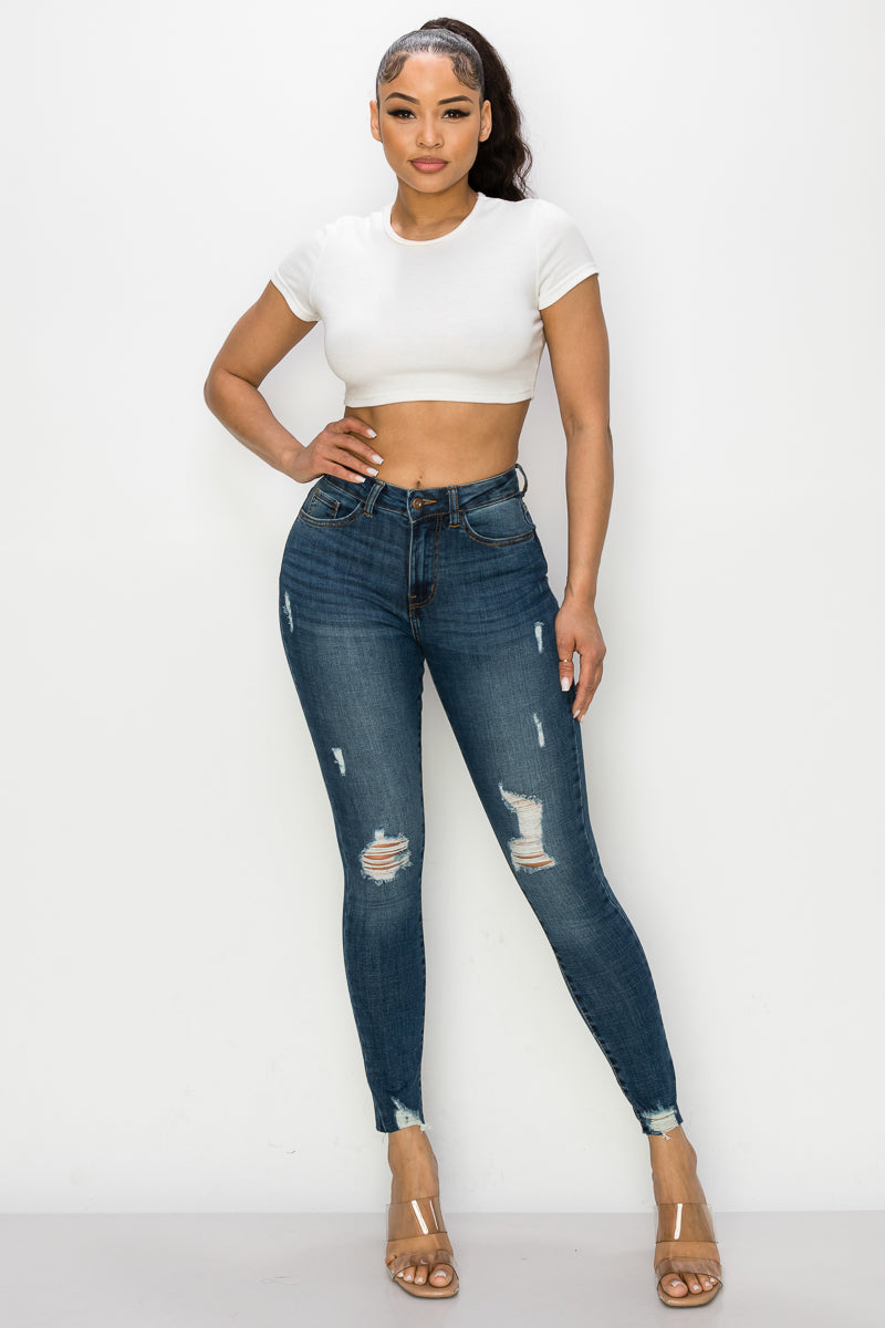 Ruth - High Rise Destructed Raw Chewed Hem Skinny
