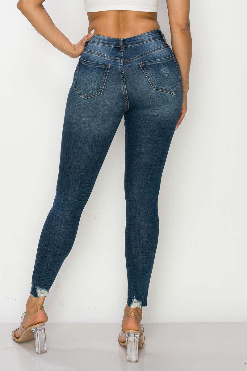 Ruth - High Rise Destructed Raw Chewed Hem Skinny