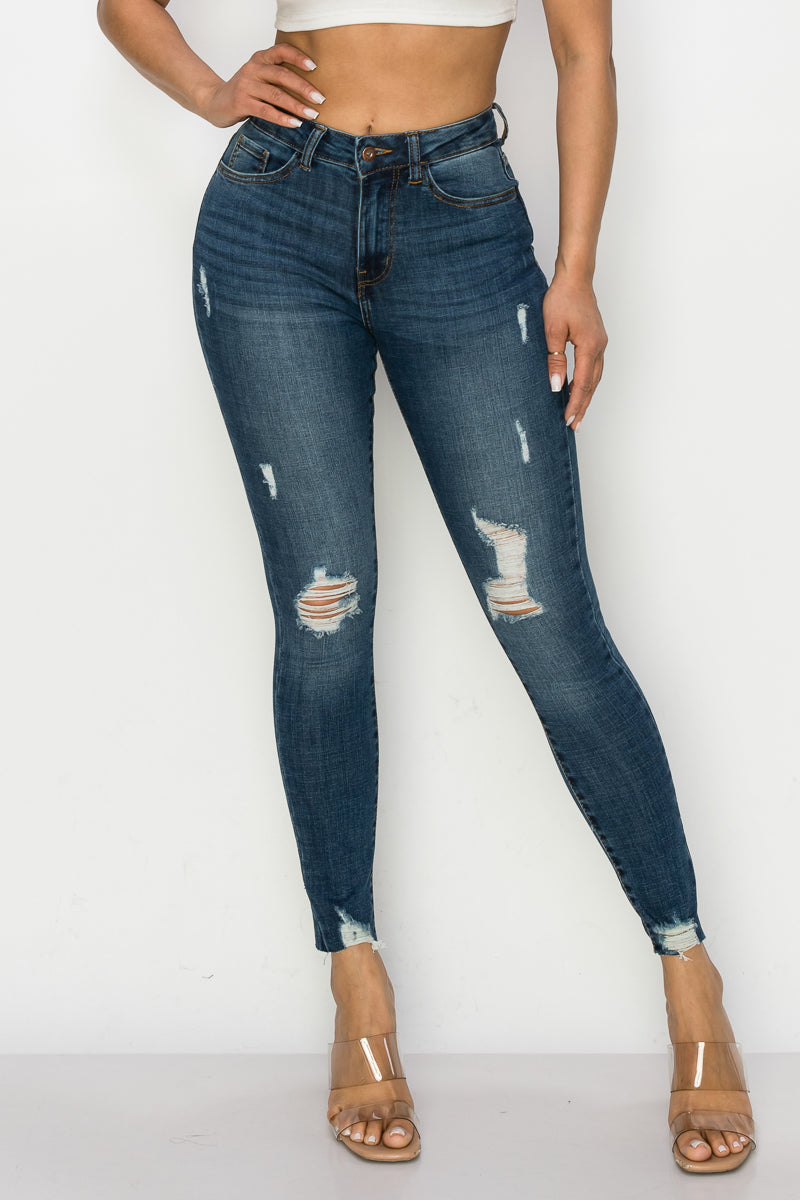 Ruth - High Rise Destructed Raw Chewed Hem Skinny