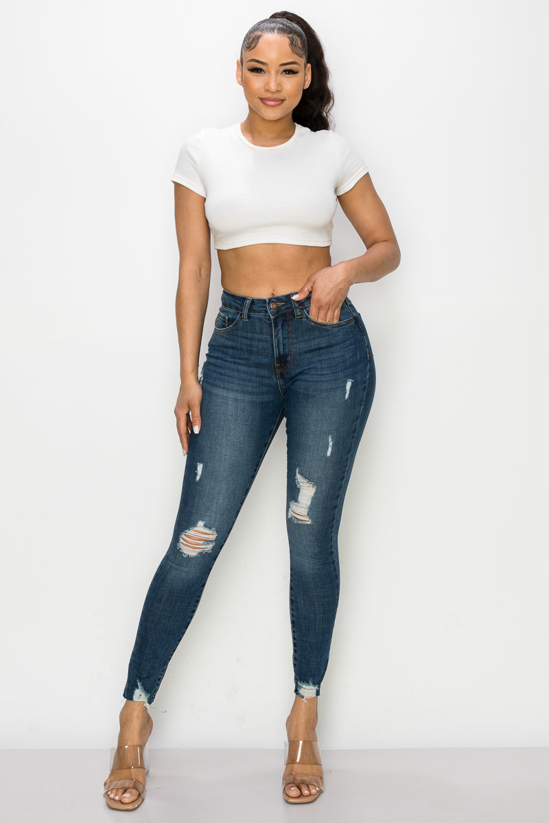 Ruth - High Rise Destructed Raw Chewed Hem Skinny