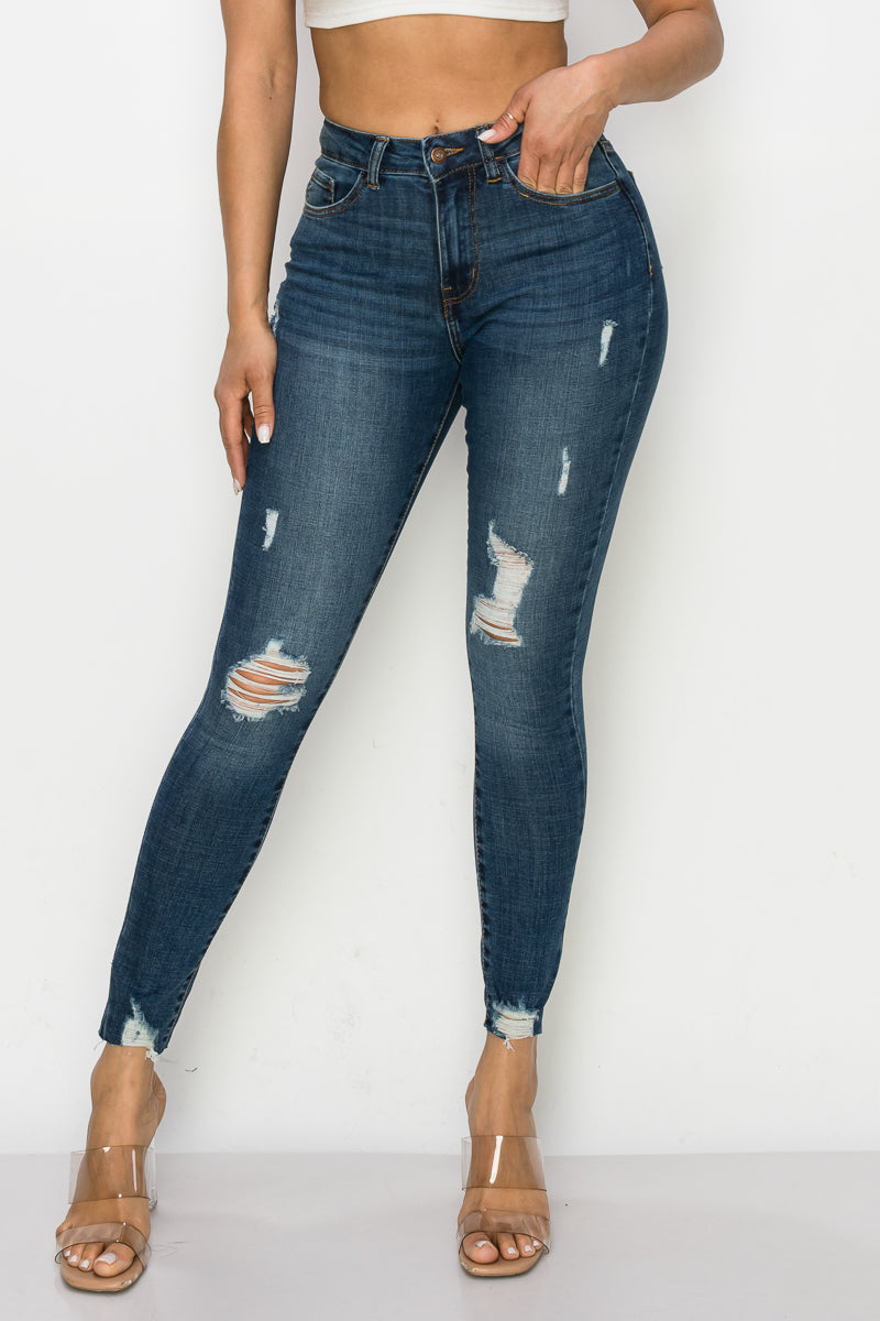 Ruth - High Rise Destructed Raw Chewed Hem Skinny