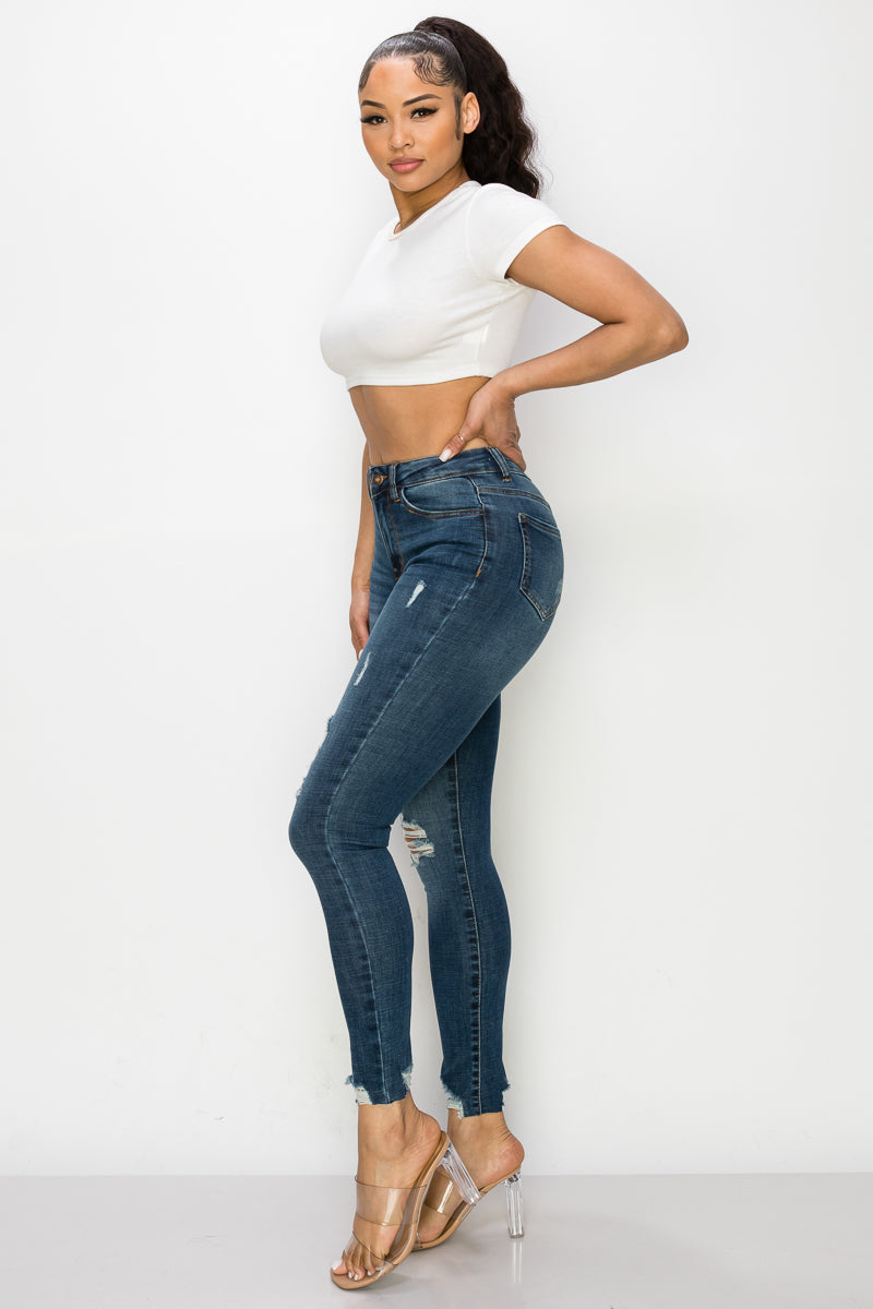 Ruth - High Rise Destructed Raw Chewed Hem Skinny