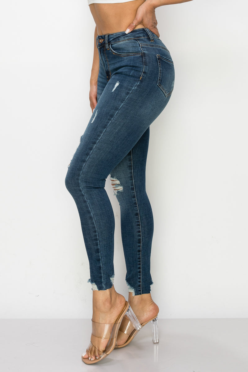 Ruth - High Rise Destructed Raw Chewed Hem Skinny