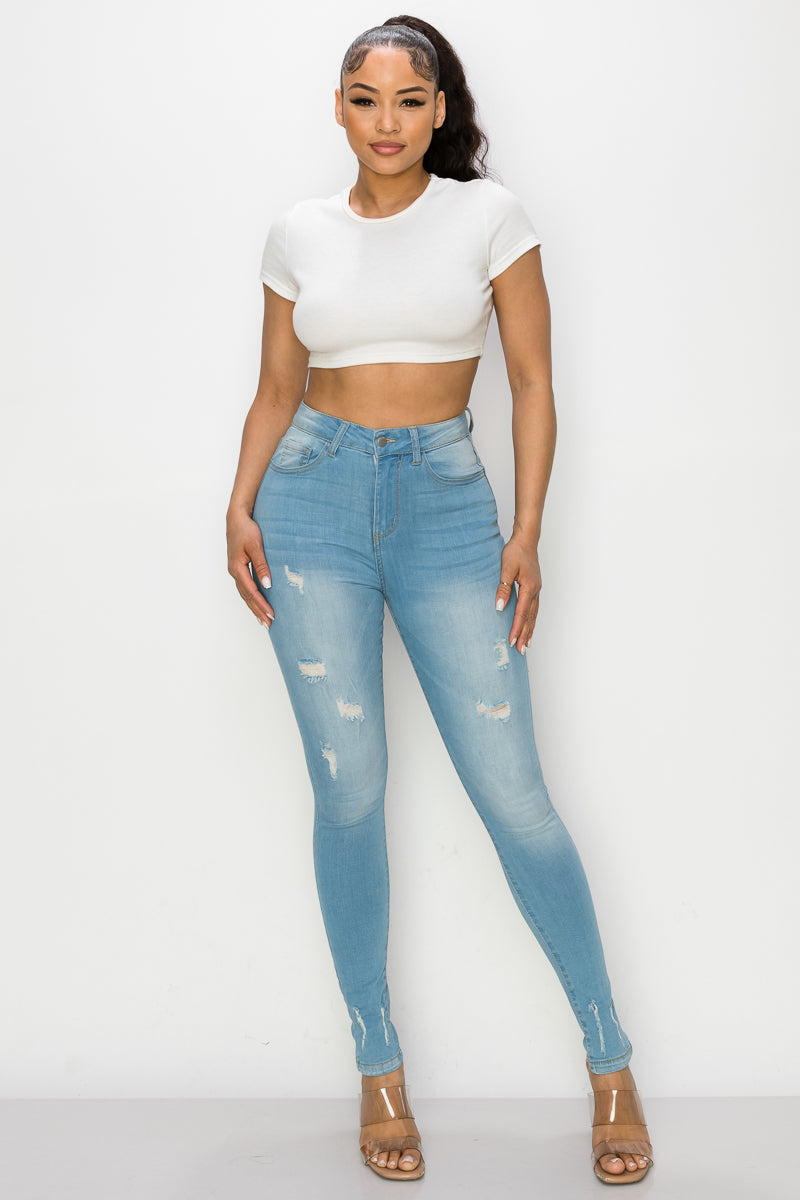 Piper - High Rise Destructed Hem Detail Skinny