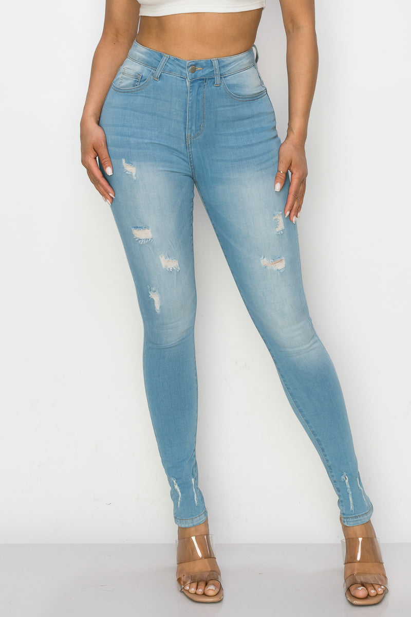 Piper - High Rise Destructed Hem Detail Skinny