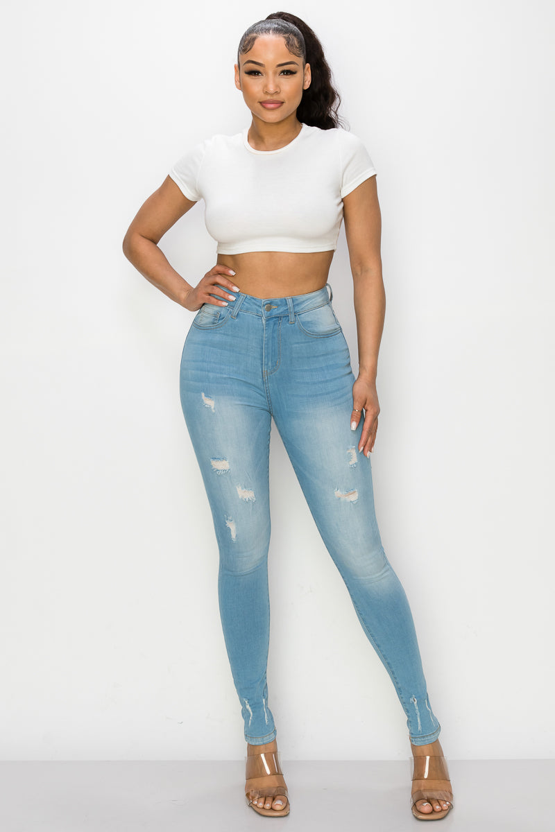 Piper - High Rise Destructed Hem Detail Skinny