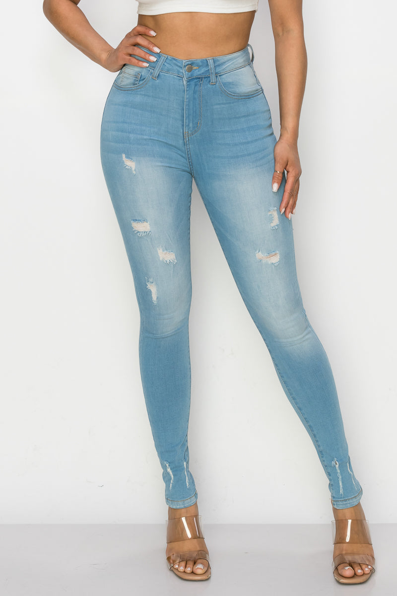 Piper - High Rise Destructed Hem Detail Skinny