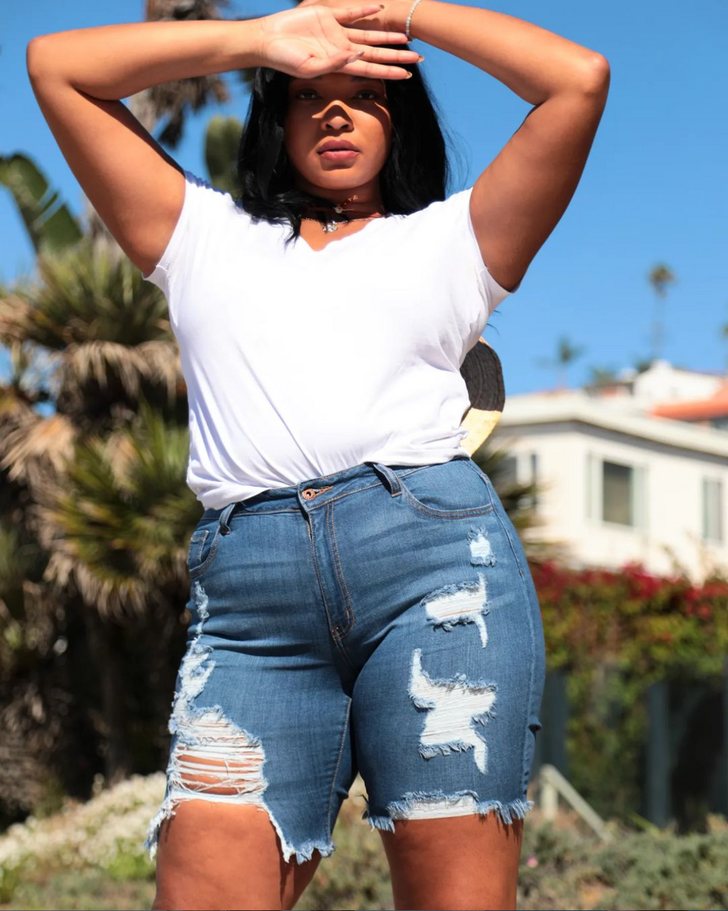 Jessica - High Rise Heavy Destructed Bermuda