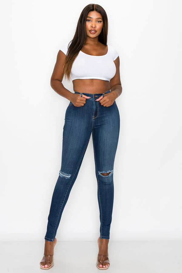 Brandi - High Rise Clean & Classy Knee Slit Skinny