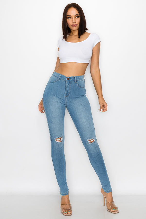 Brandi - High Rise Clean & Classy Knee Slit Skinny