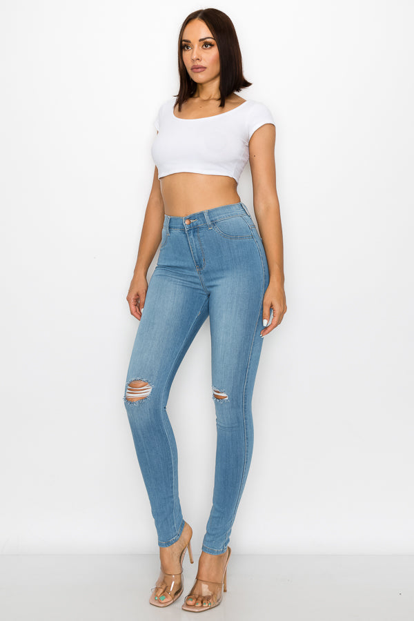 Brandi - High Rise Clean & Classy Knee Slit Skinny