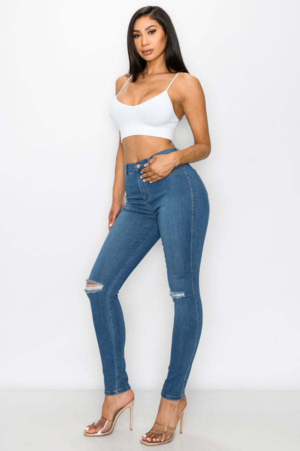 Brandi - High Rise Clean & Classy Knee Slit Skinny