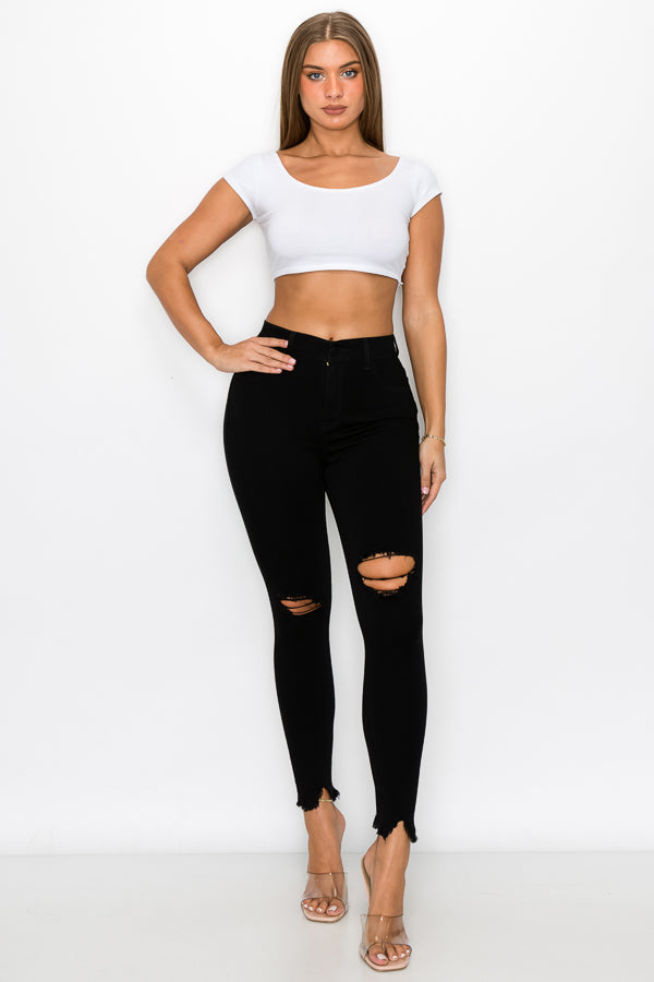 Kaila - High Rise Shark Bite Destructed Skinny