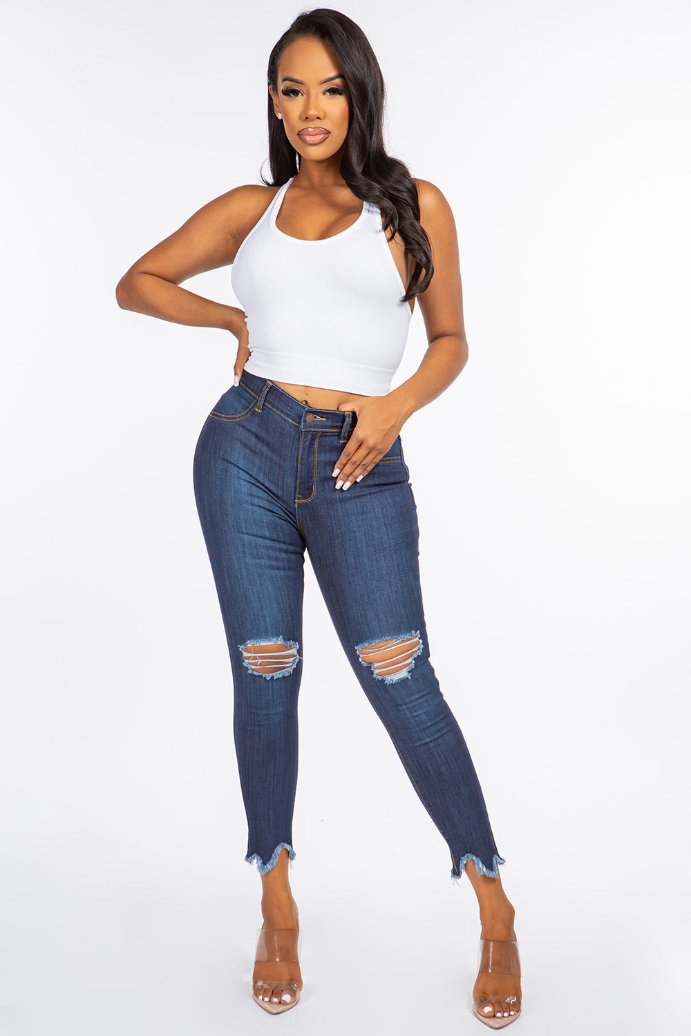 Kaila - High Rise Shark Bite Destructed Skinny