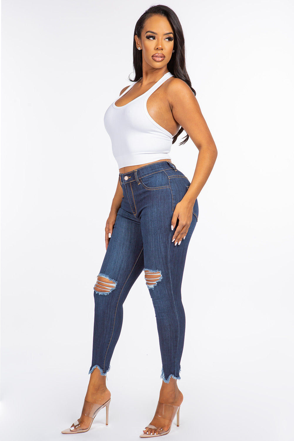 Kaila - High Rise Shark Bite Destructed Skinny