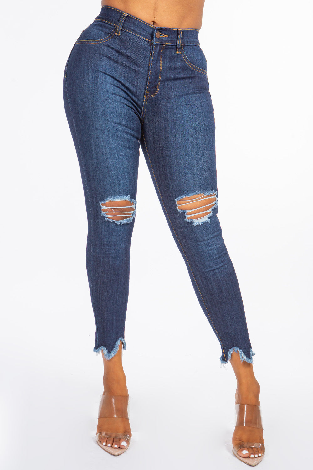 Kaila - High Rise Shark Bite Destructed Skinny