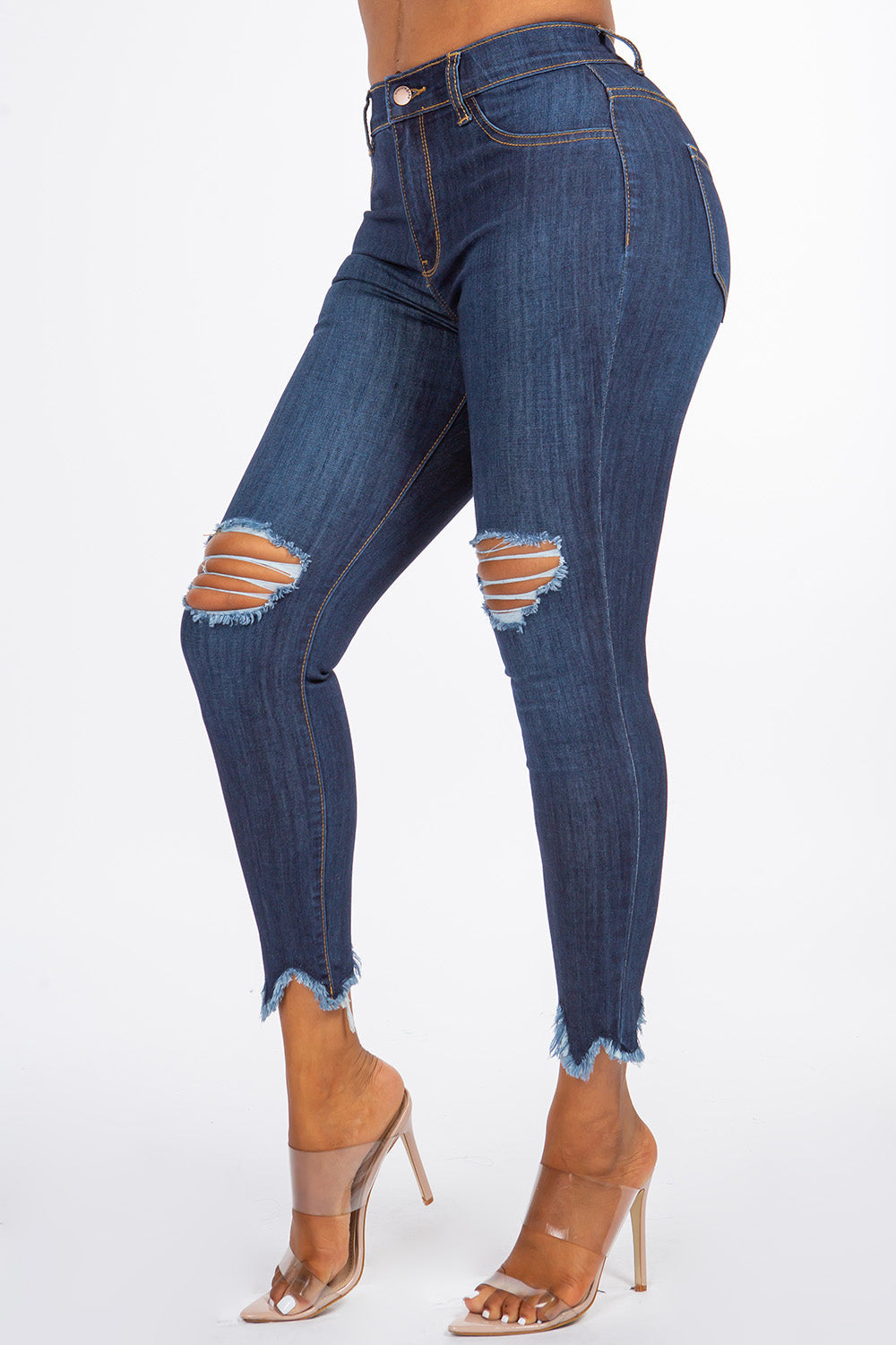 Kaila - High Rise Shark Bite Destructed Skinny