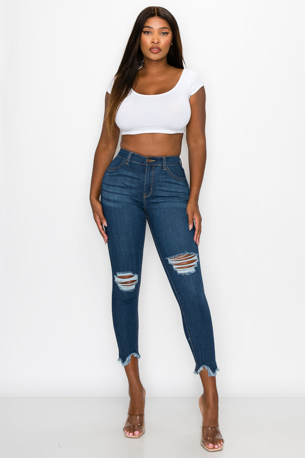 Kaila - High Rise Shark Bite Destructed Skinny