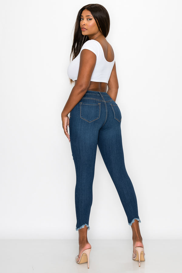 Kaila - High Rise Shark Bite Destructed Skinny
