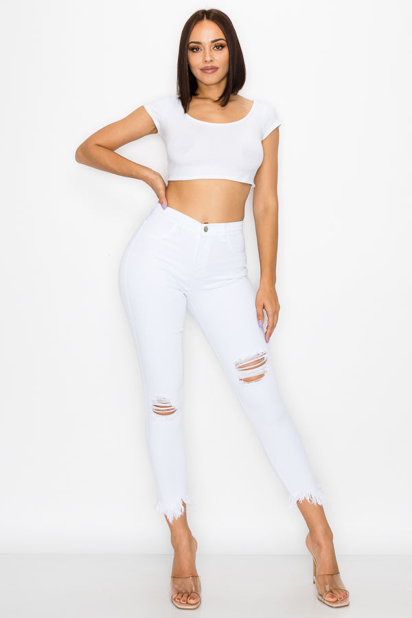 Kaila - High Rise Shark Bite Destructed Skinny