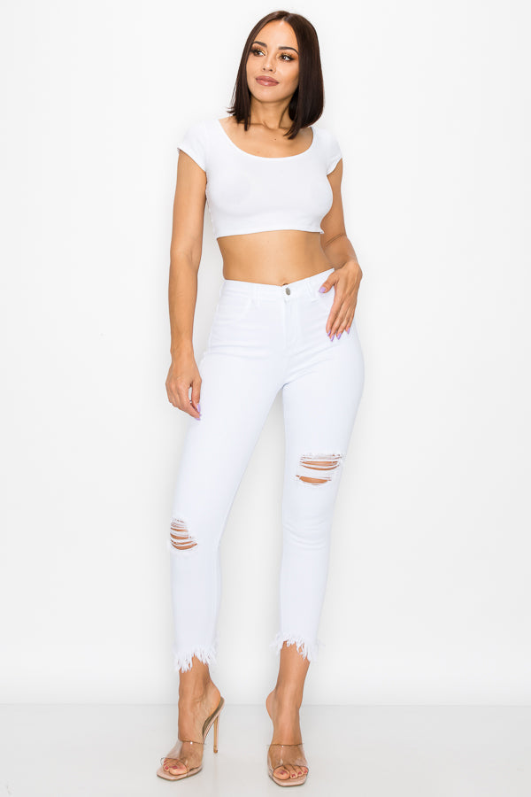 Kaila - High Rise Shark Bite Destructed Skinny