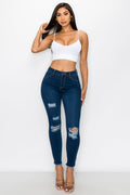 Janet - High Rise Destructed Fray Skinny