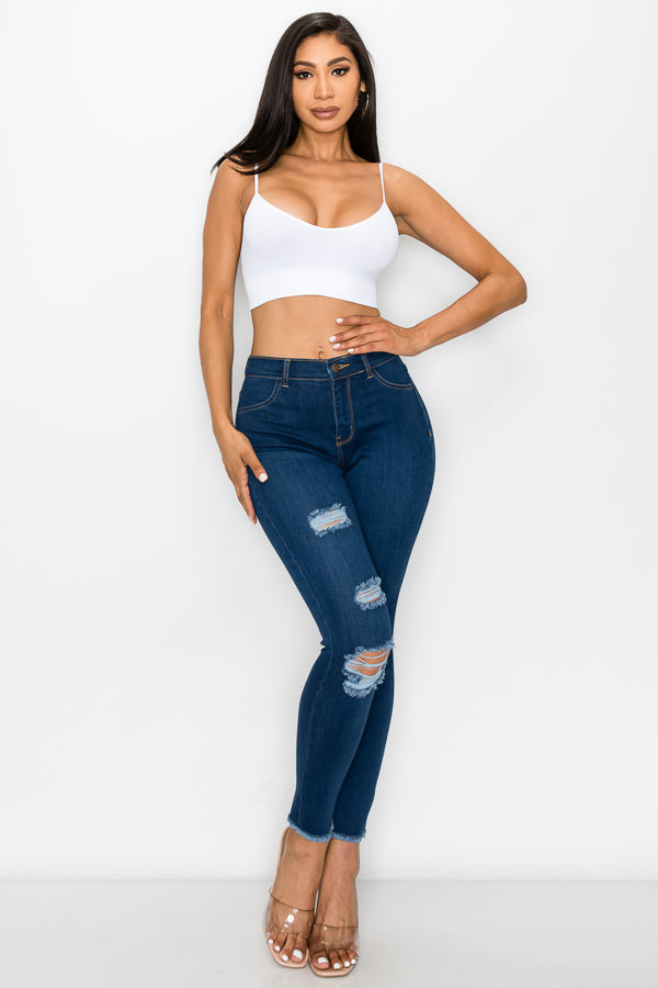 Janet - High Rise Destructed Fray Skinny