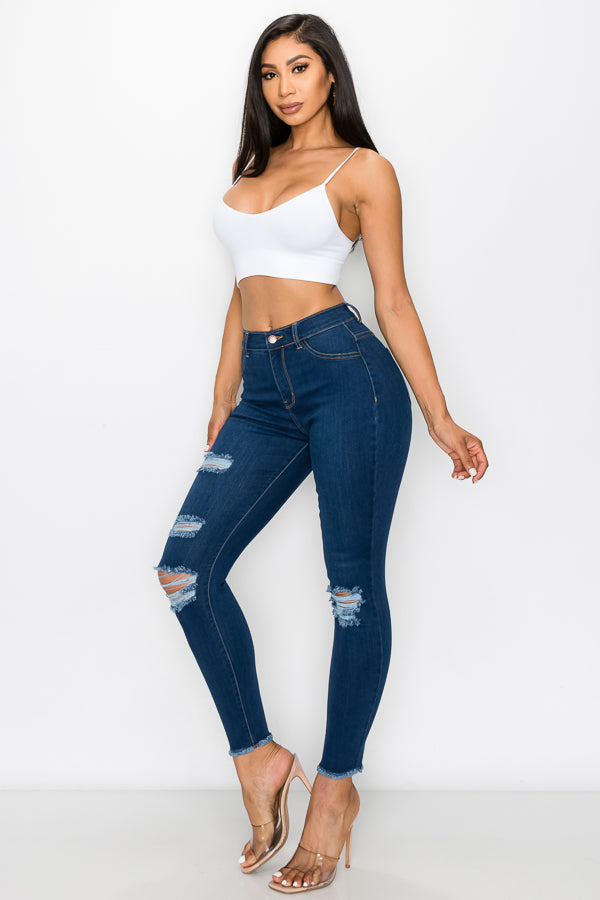 Janet - High Rise Destructed Fray Skinny