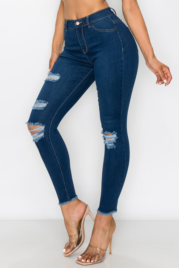 Janet - High Rise Destructed Fray Skinny