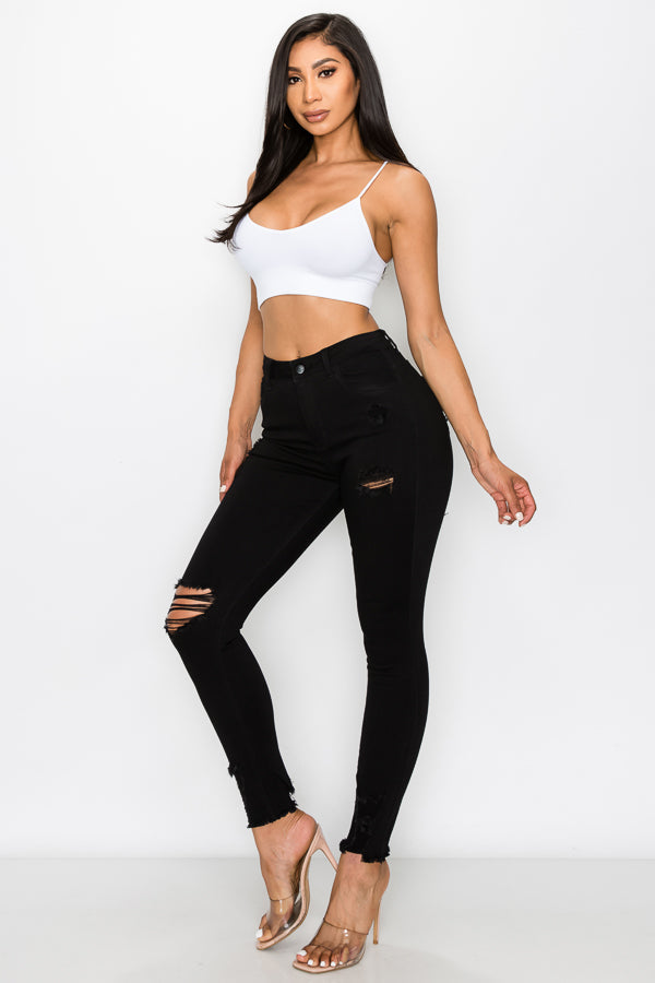 Stephanie -  High Rise Destructed Skinny