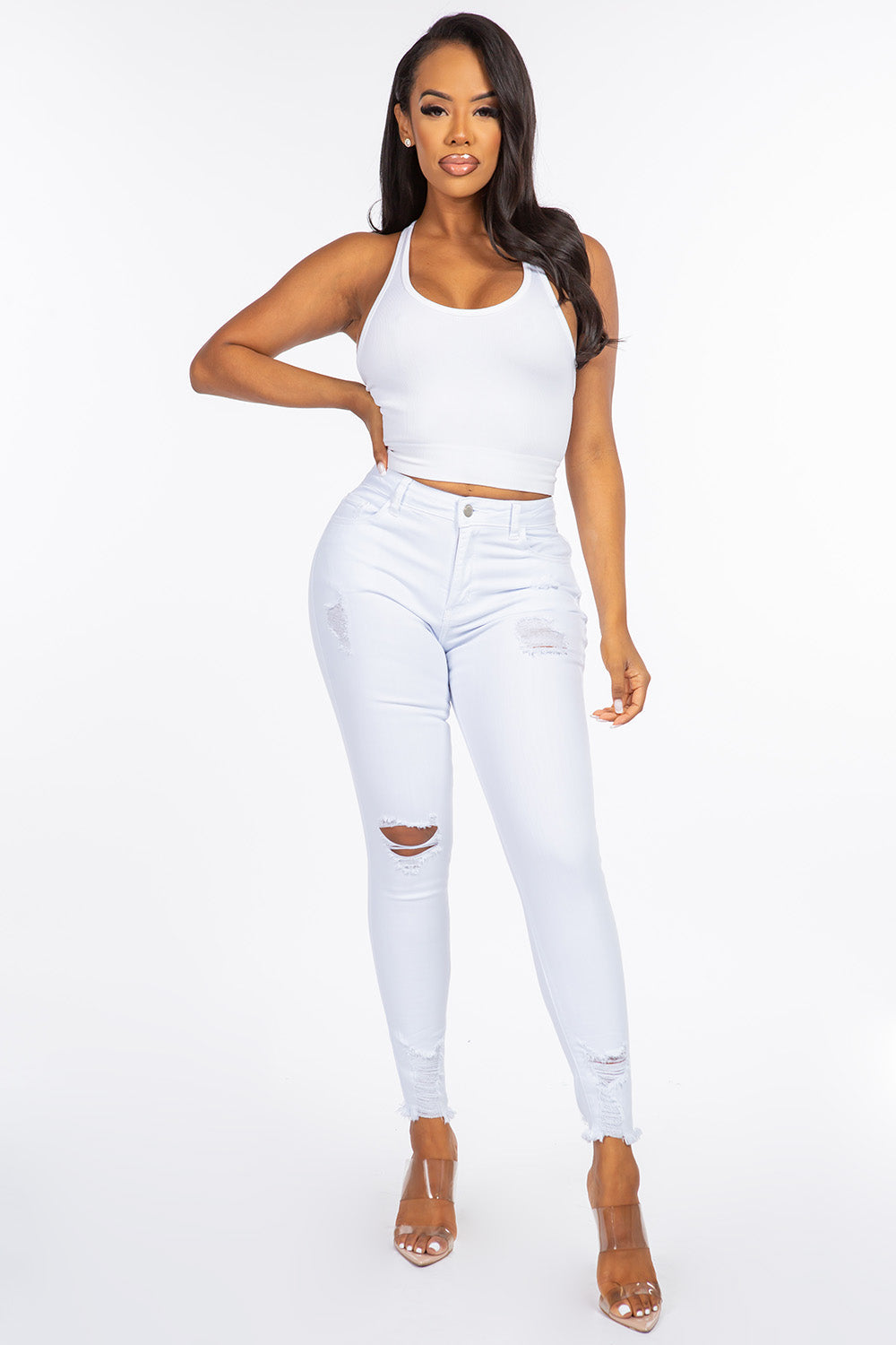 Stephanie -  High Rise Destructed Skinny