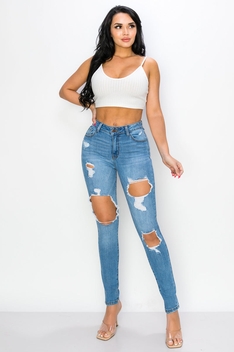 Taylor - High Rise Hole Destroy Premium Skinny