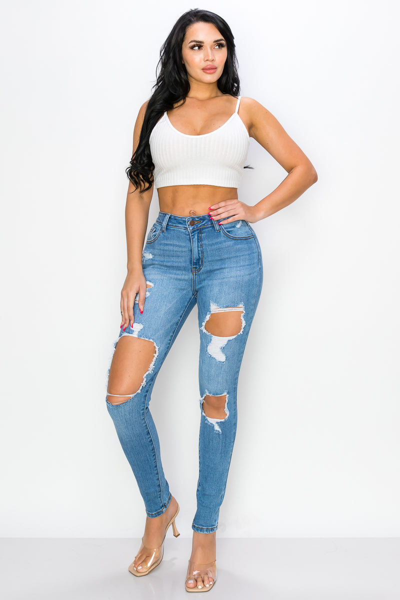 Taylor - High Rise Hole Destroy Premium Skinny