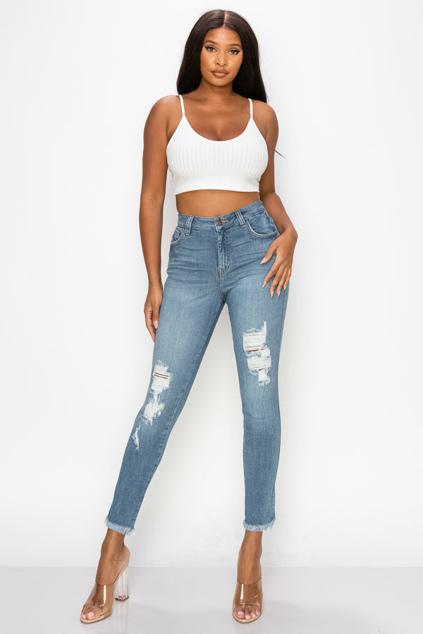 Grace - High Rise Destructed Fray Hem Skinny