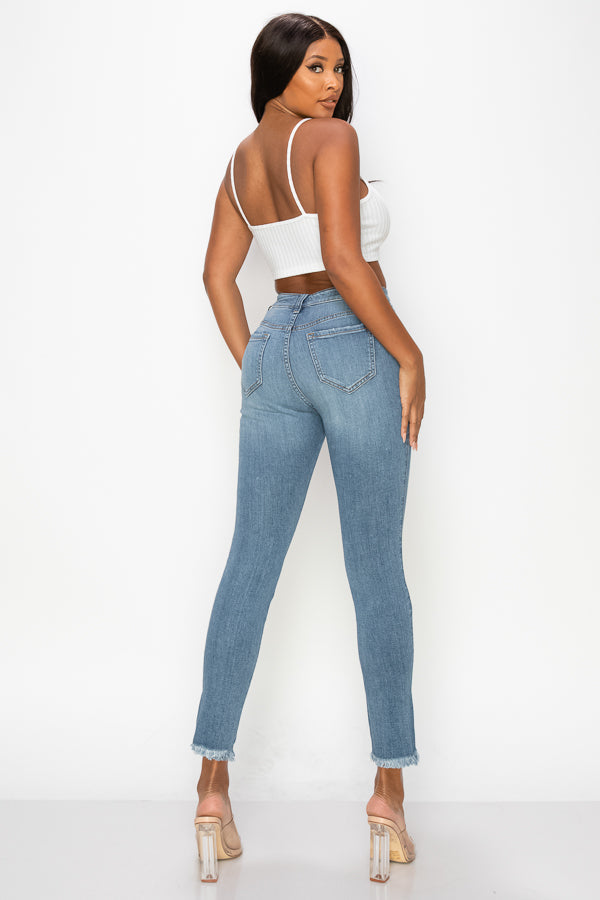 Grace - High Rise Destructed Fray Hem Skinny