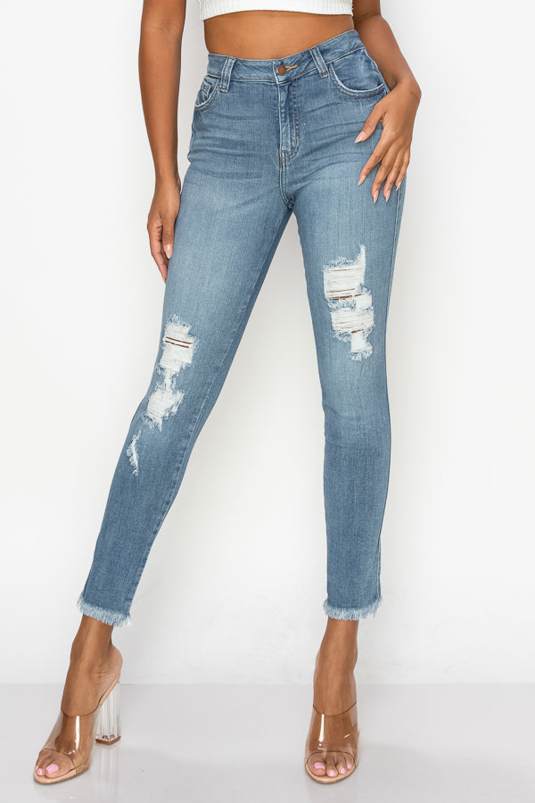 Grace - High Rise Destructed Fray Hem Skinny