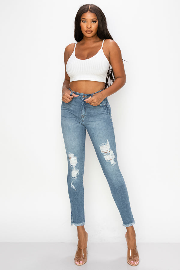 Grace - High Rise Destructed Fray Hem Skinny