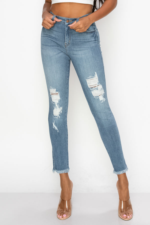 Grace - High Rise Destructed Fray Hem Skinny