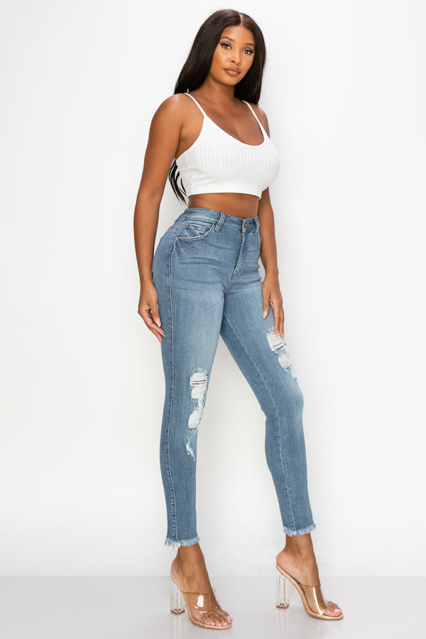 Grace - High Rise Destructed Fray Hem Skinny