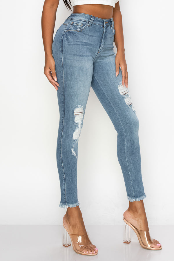 Grace - High Rise Destructed Fray Hem Skinny