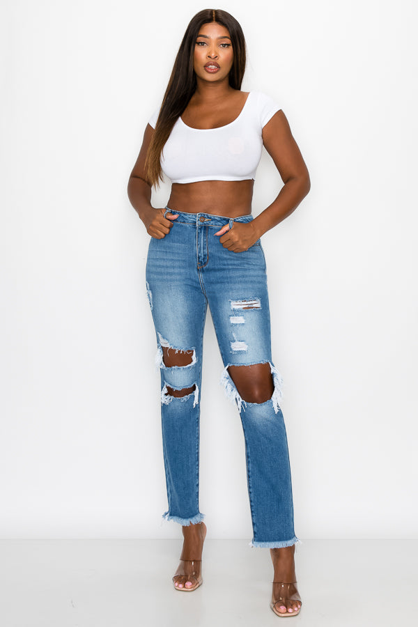 Jennifer - High Rise Destructed Boyfriend Jeans
