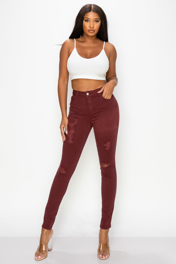 Arina - Color High Rise Destructed Skinny