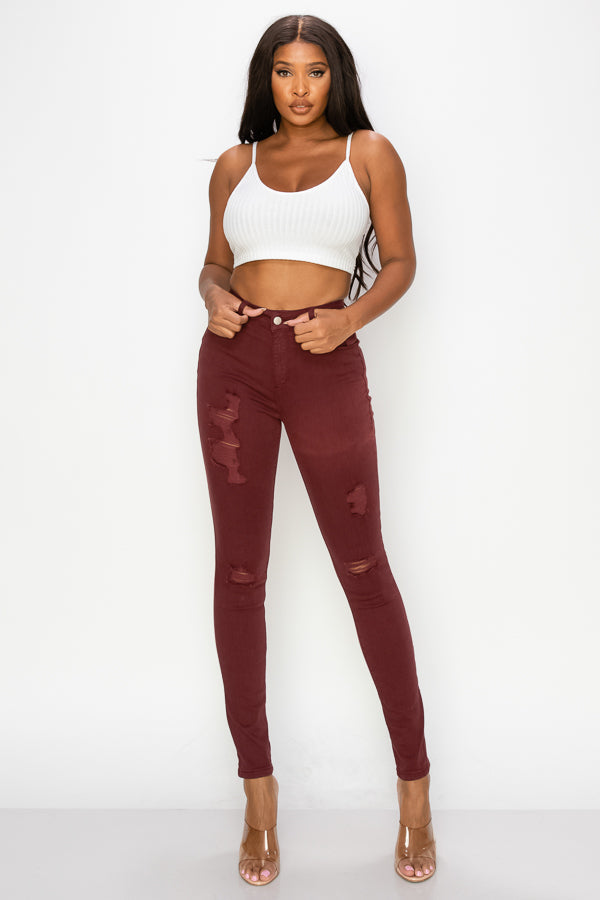 Arina - Color High Rise Destructed Skinny