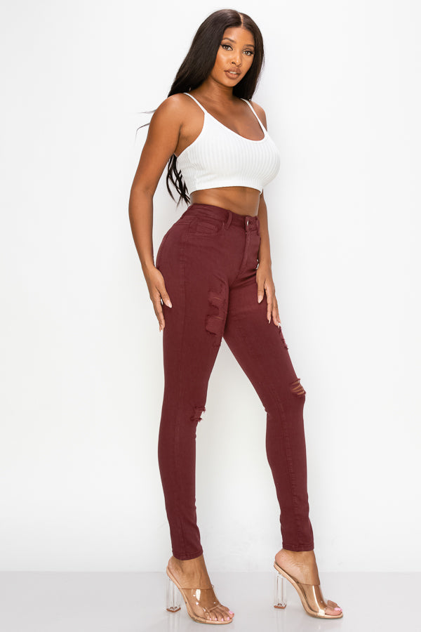 Arina - Color High Rise Destructed Skinny